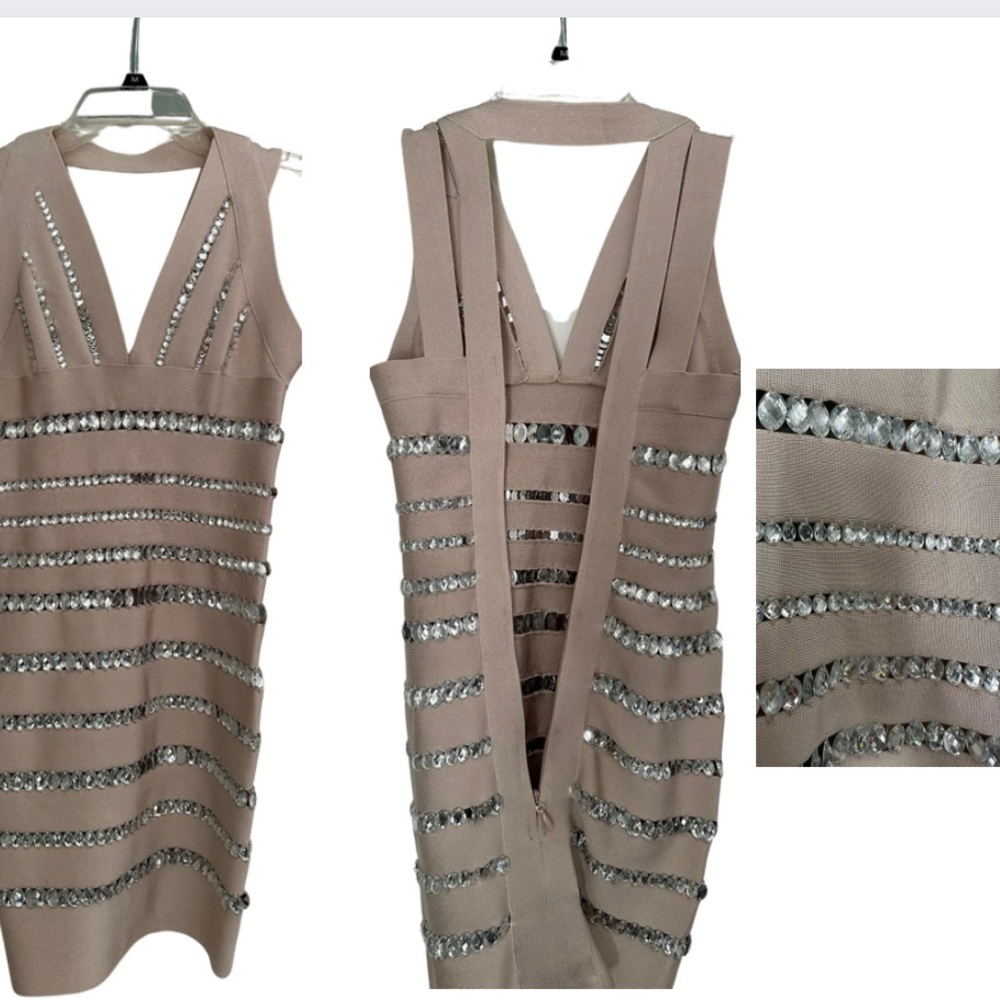 Brand new, never worn Champaign and gemstone Bodycon dress.